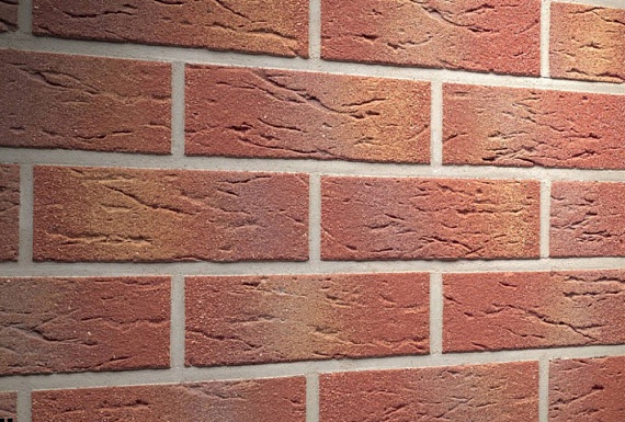 Плитка фасадная клинкерная Feldhaus Klinker R332NF14 Carmesi multi mana рельефная, 240x71x14
