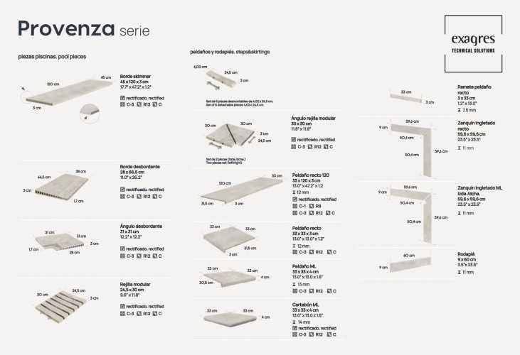 Ступень прямоугольная Exagres recto 120 big Provenza Grigio, 1200х330x30