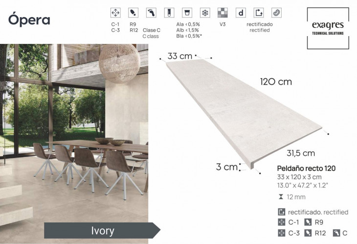 Ступень прямоугольная Exagres recto 120 big Opera Ivory, 1200х330x30