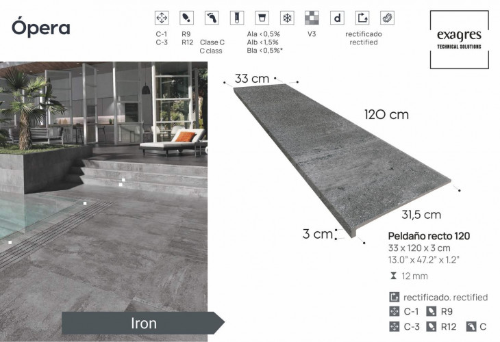 Ступень прямоугольная Exagres recto 120 big Opera Iron, 1200х330x30