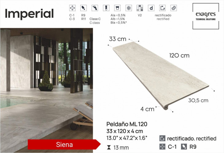 Ступень флорентинер Exagres 120 big Imperial Siena, 1200х330x40