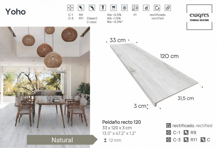 Ступень прямоугольная Exagres recto 120 big Yoho Natural, 1200х330x30